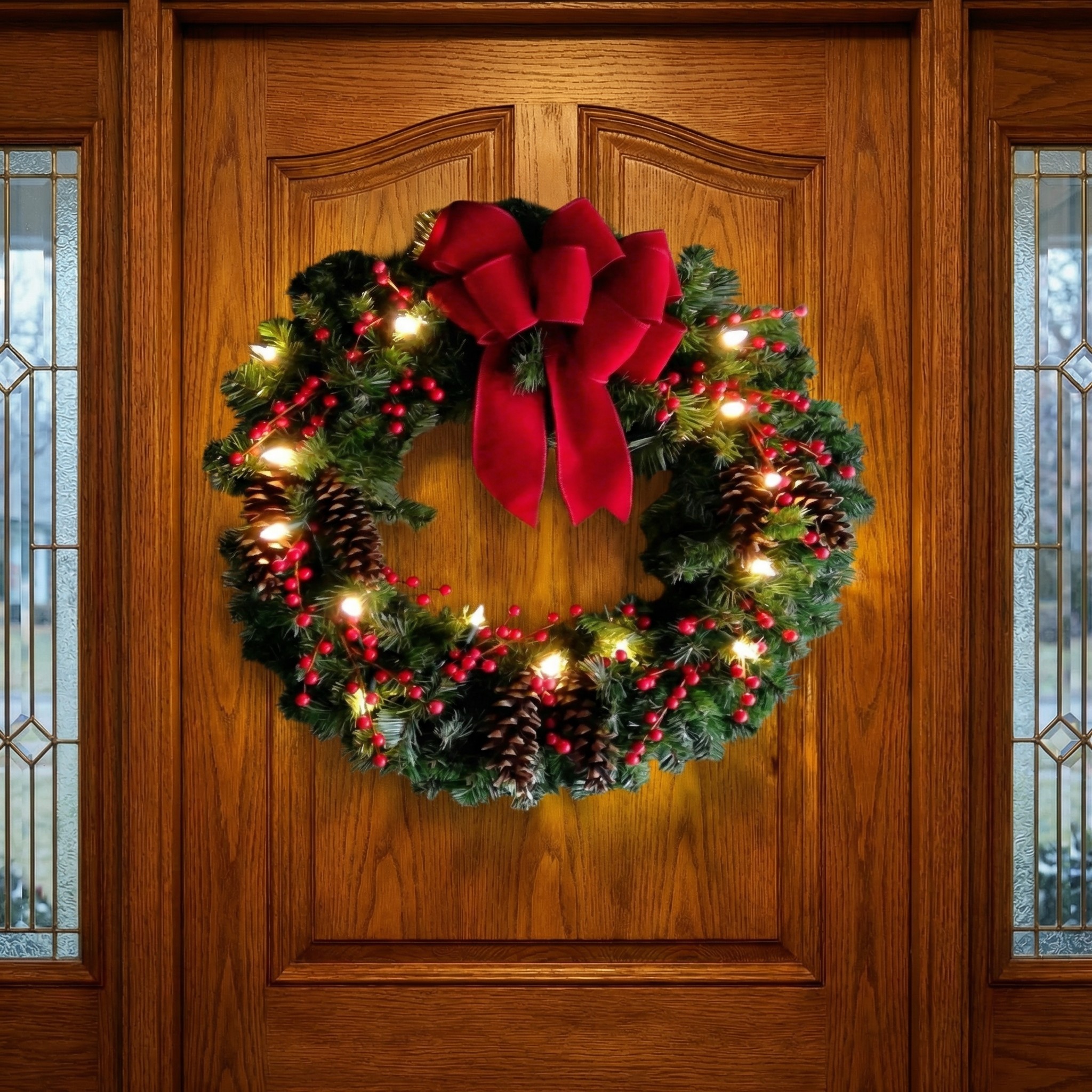 Classic Red Velvet Pine Christmas Wreath
