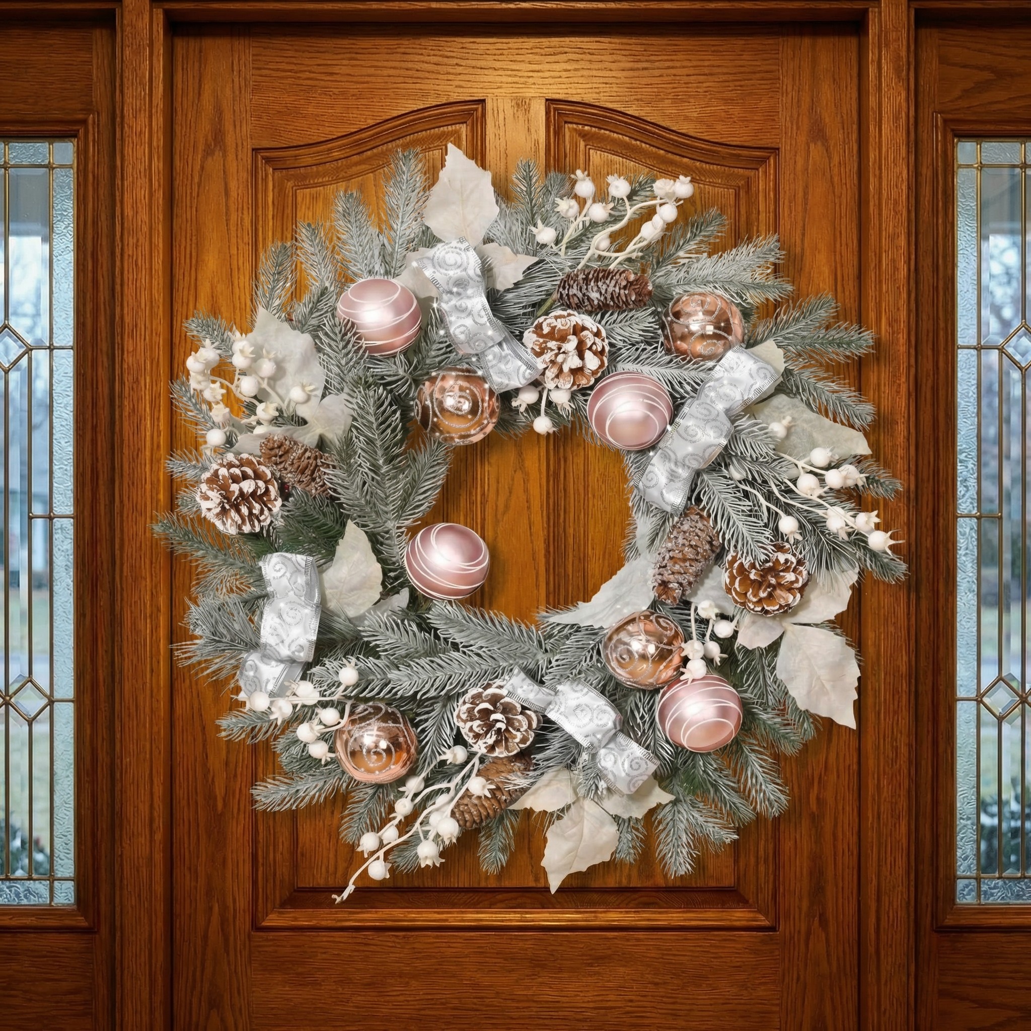 Rose Gold Frosted Pine Christmas Wreath