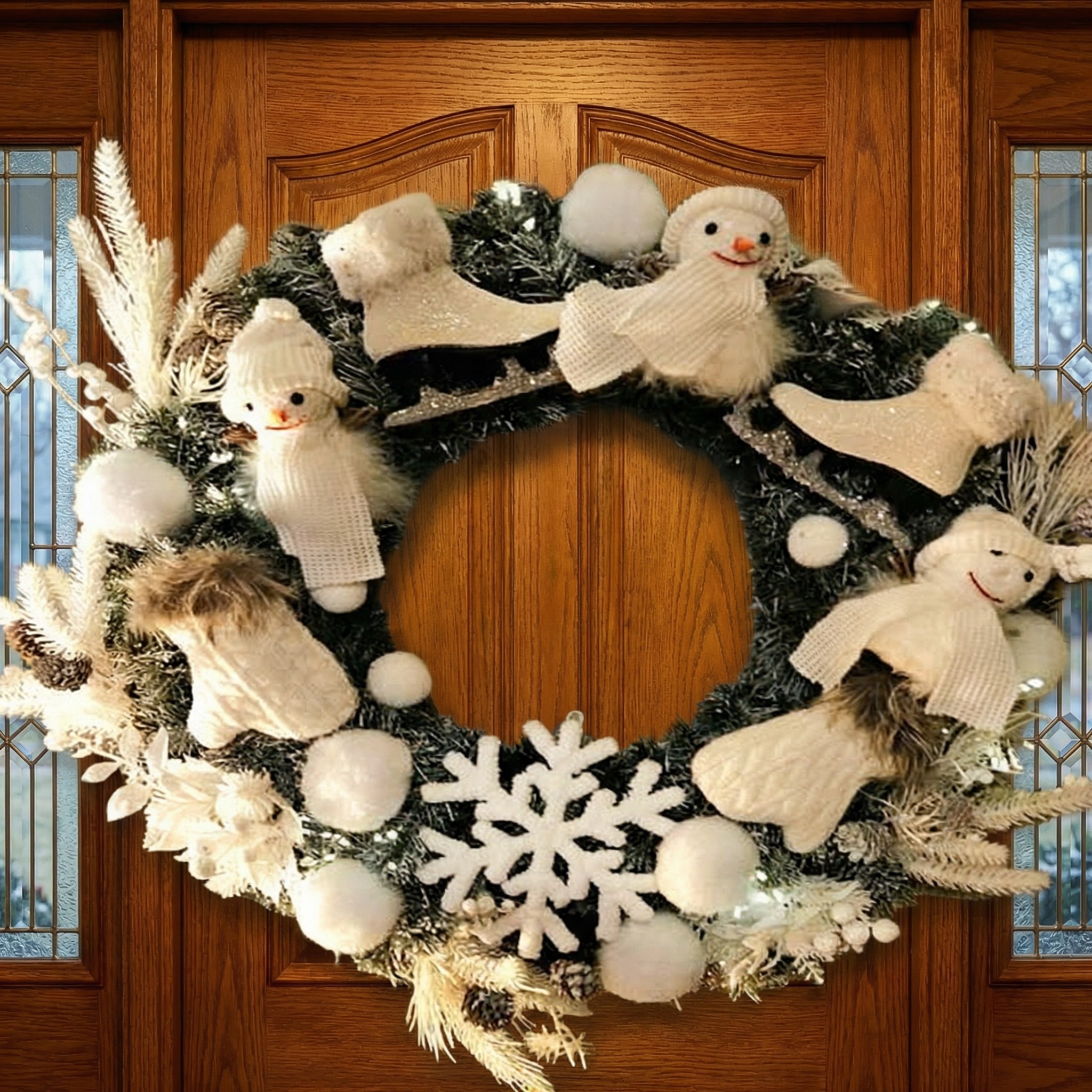 Snowmen and Ice Skates Christmas Wreath
