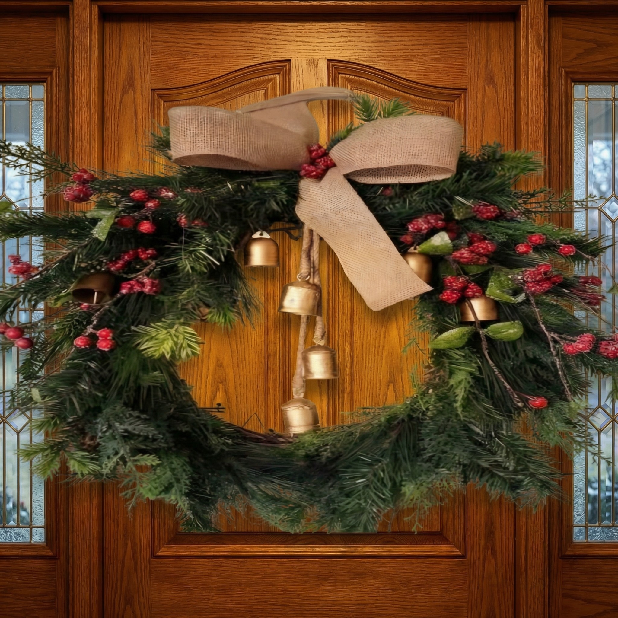 Rustic Burlap and Jingle Bells Christmas Wreath