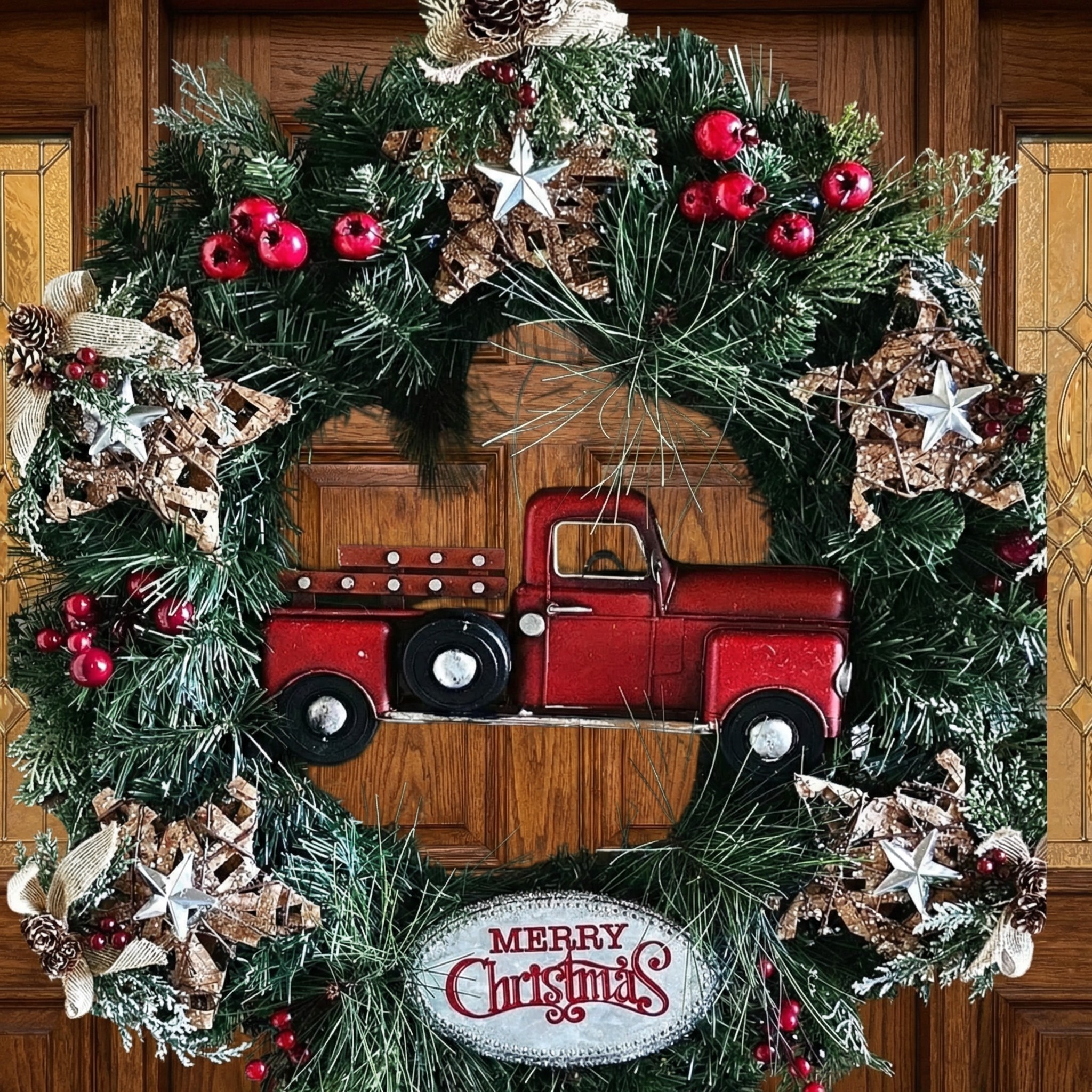 Red Truck Merry Christmas Wreath