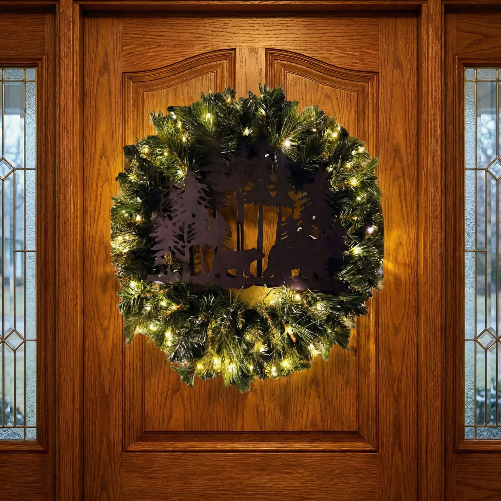 Forest Bear Silhouette Christmas Wreath