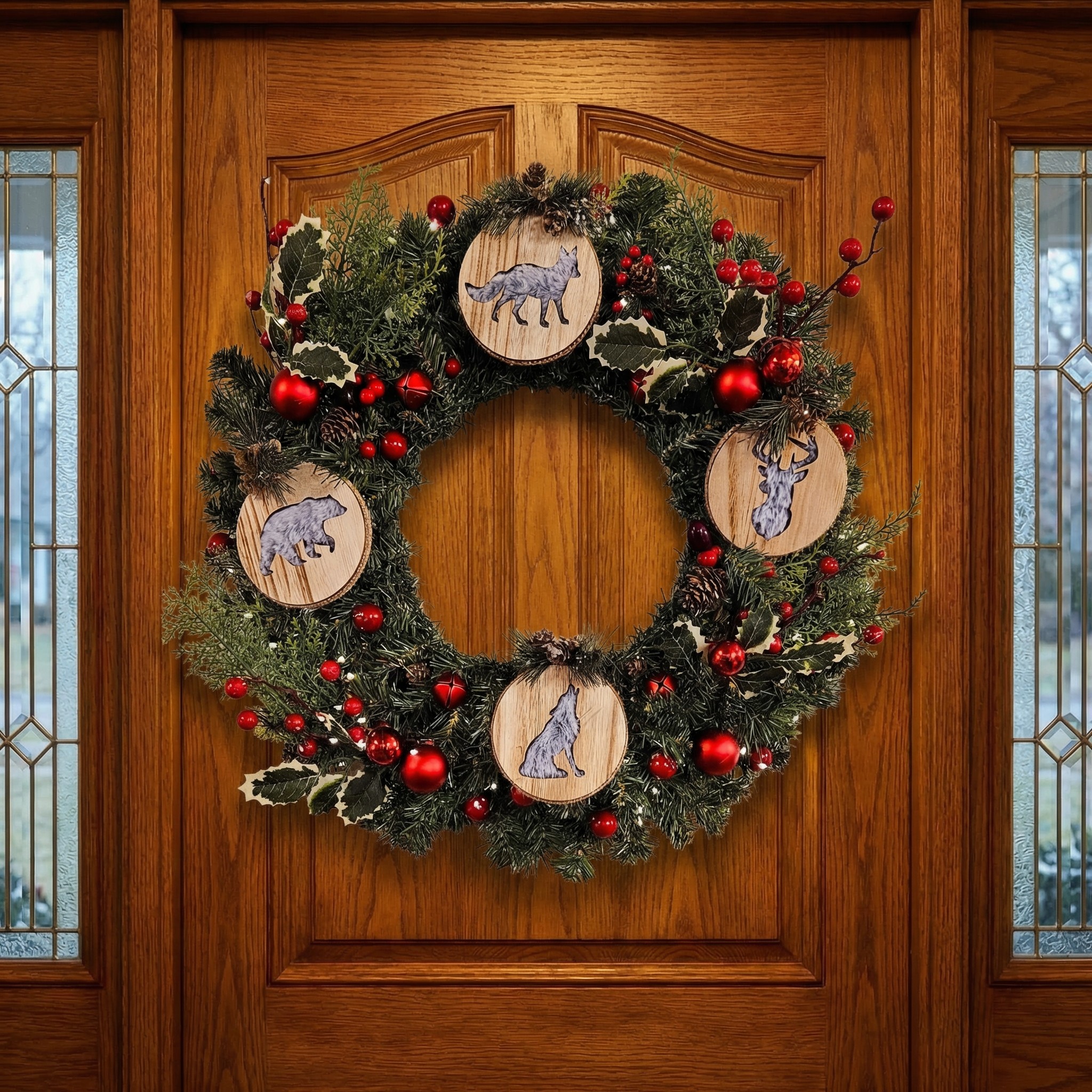 Wildlife Wood Slice Christmas Wreath