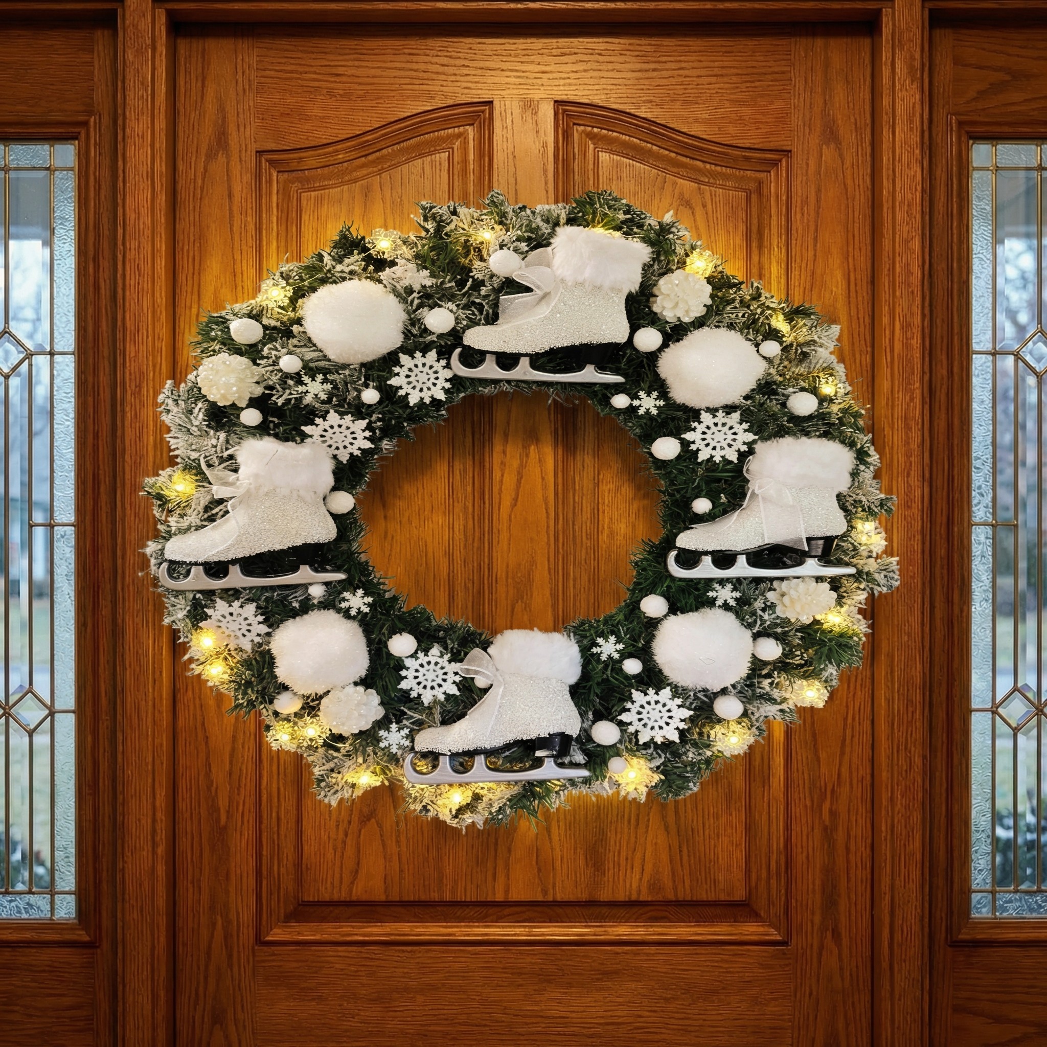 Ice Skater Winter Christmas Wreath