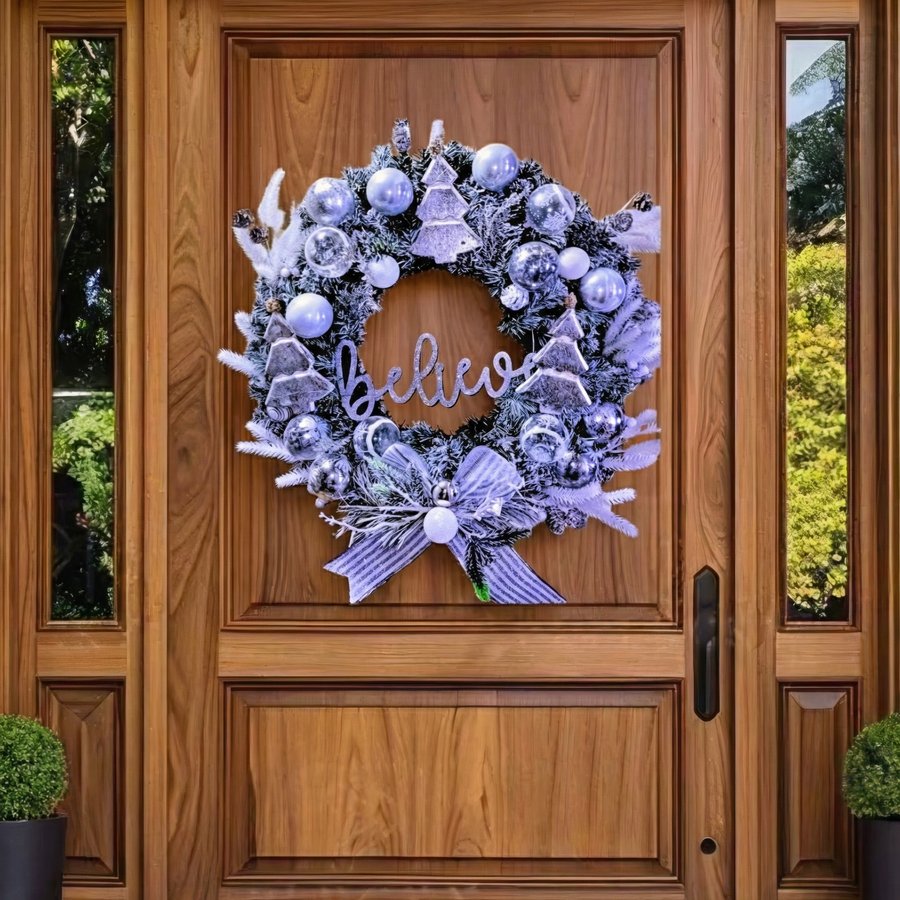 Believe Silver Christmas Wreath