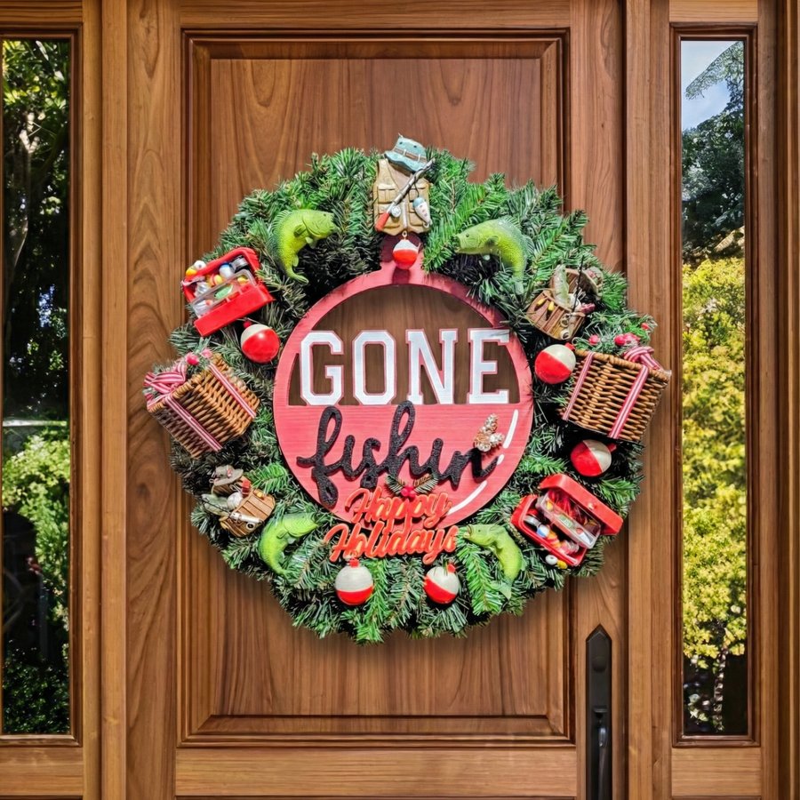 Gone Fishin Happy Holidays Wreath