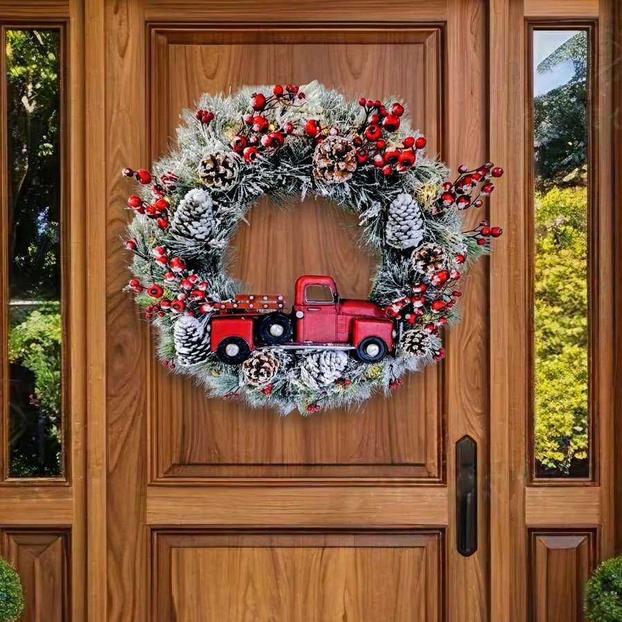 Red Truck and Berries Christmas Wreath