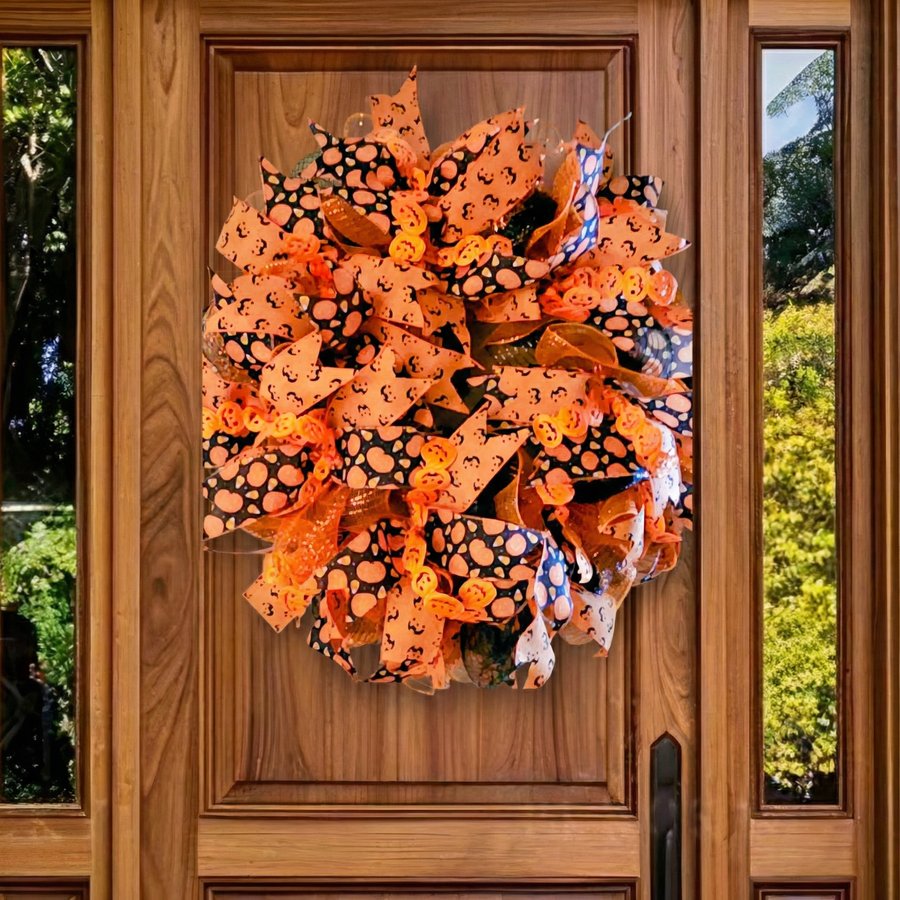 Halloween Pumpkin Mesh Wreath