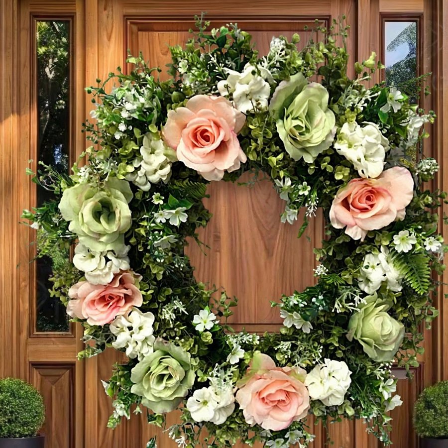 Blush Peony and Pink Hydrangea Wreath
