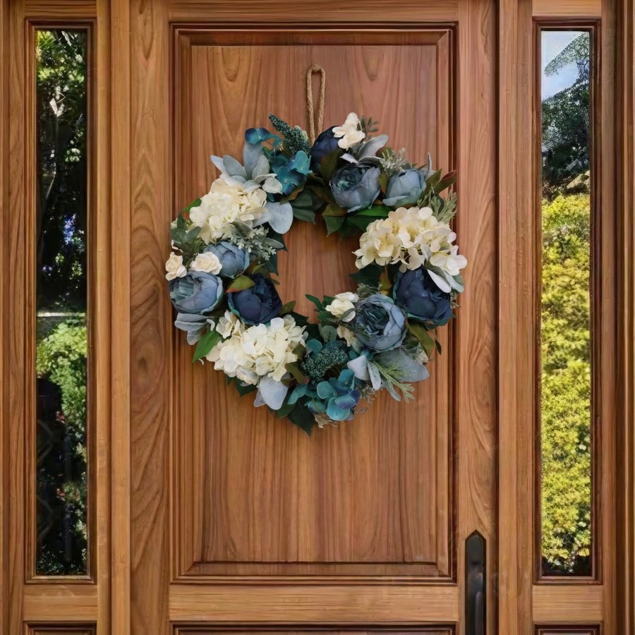 Navy Peony and Cream Wreath
