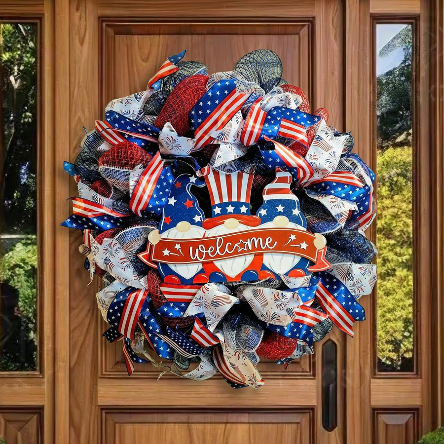 Patriotic Welcome Gnomes Wreath