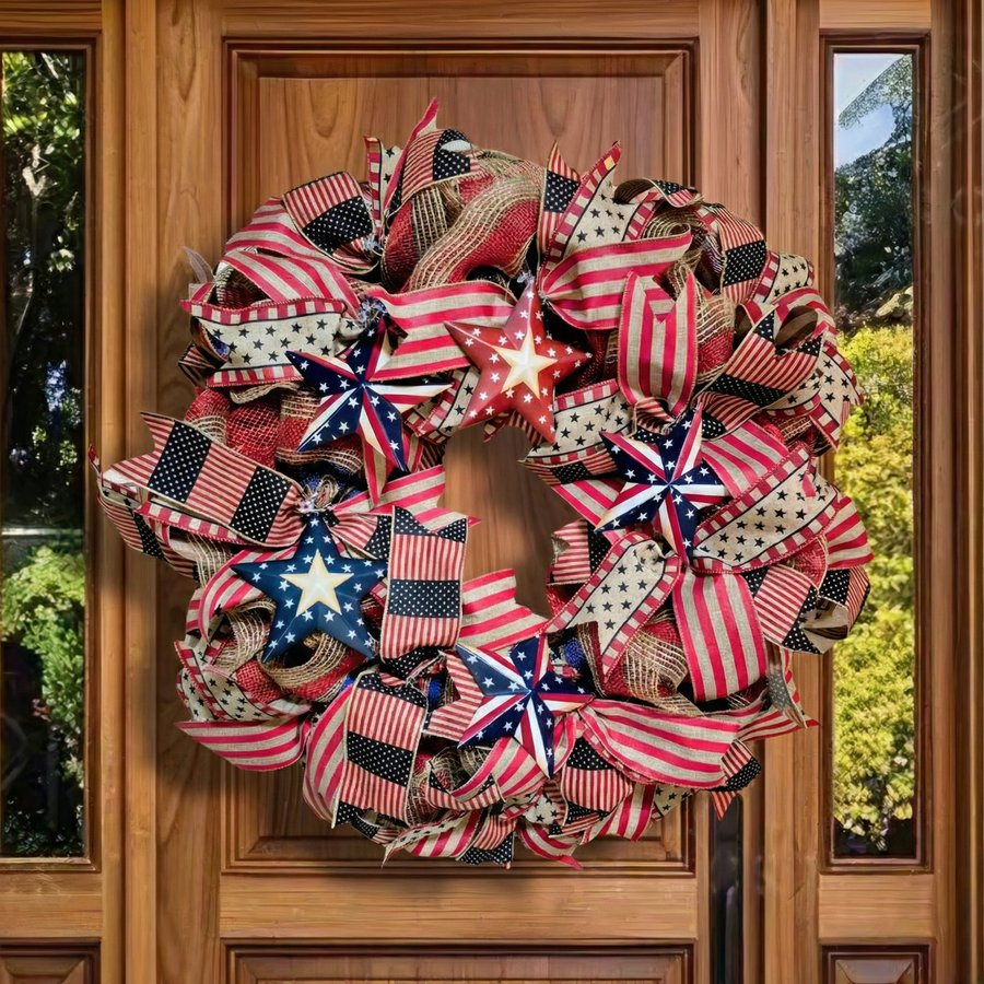 Burlap Barn Stars Patriotic Wreath