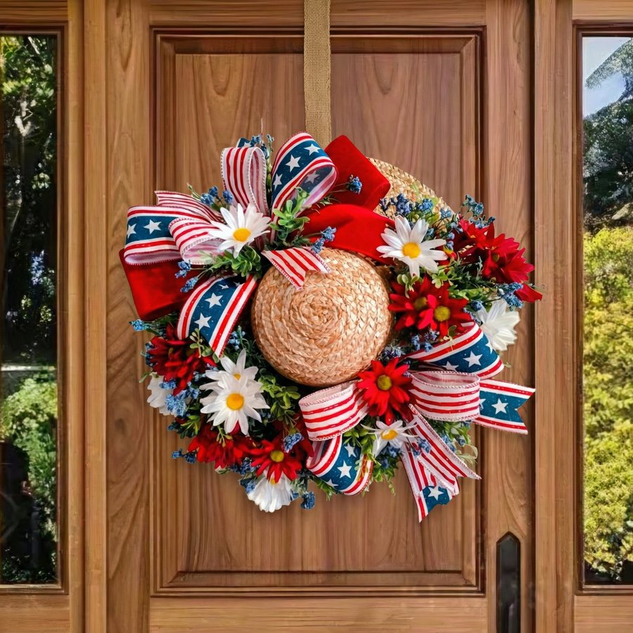 Straw Hat Patriotic Wreath