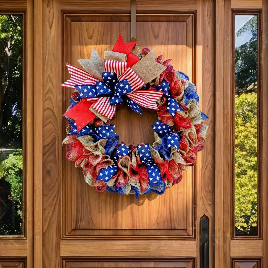 Burlap Stars and Stripes Wreath